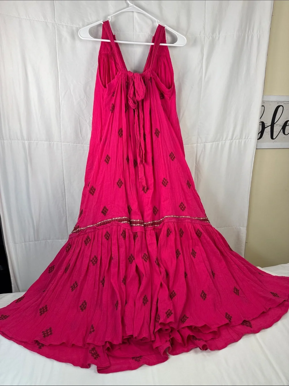 Free People‎ Hot Pink Embroidered V-Neck Maxi Dress Size XS